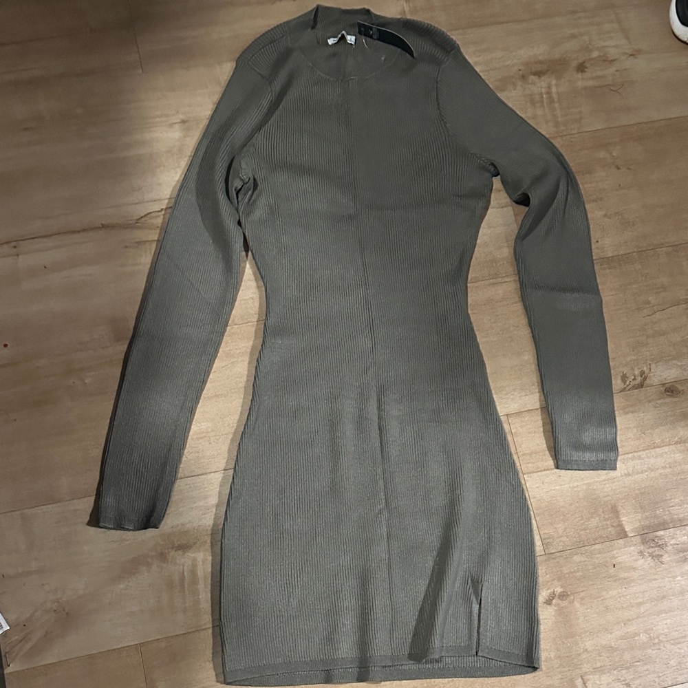 Hollister Olive Green Long-Sleeve Ribbed Bodycon Dress